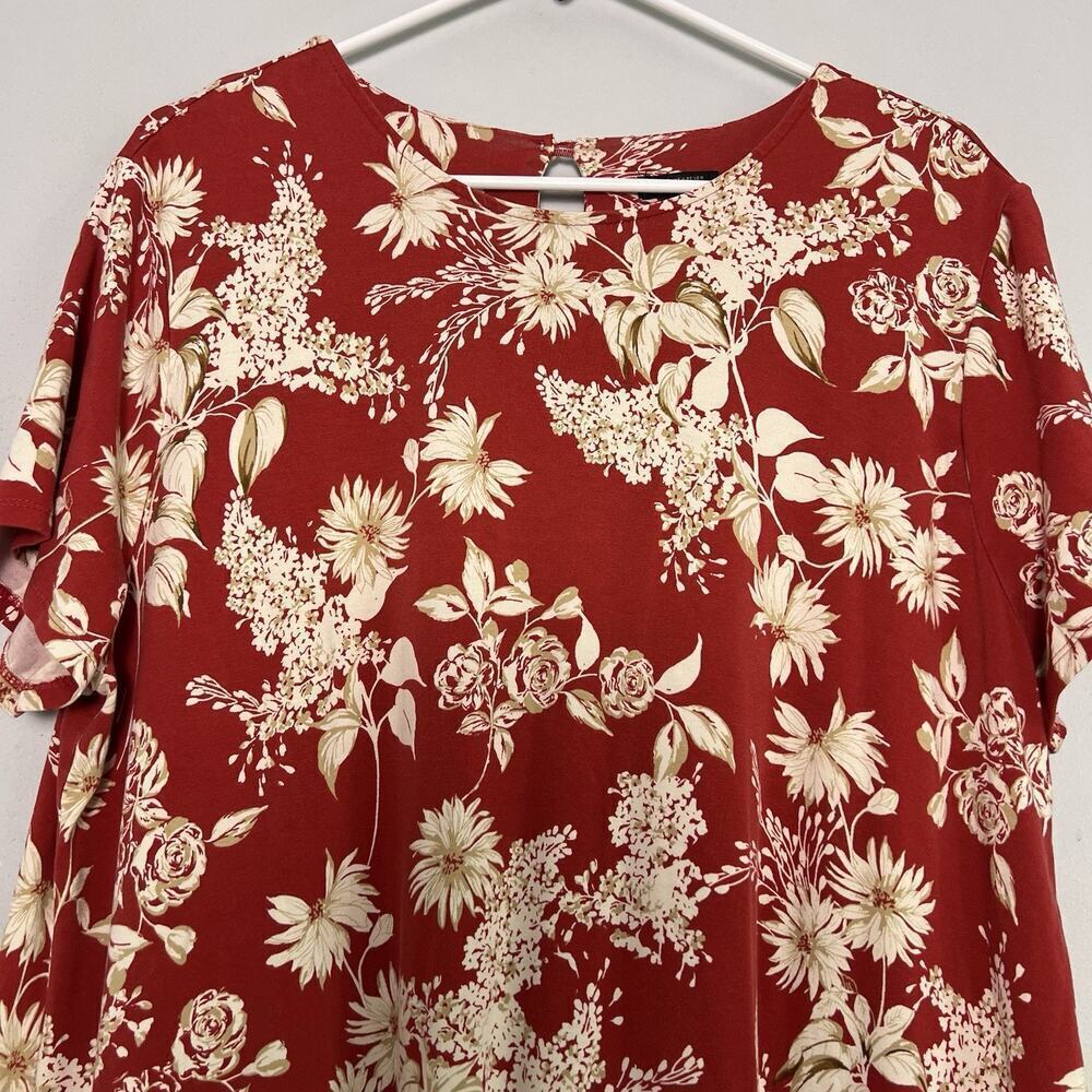 J Jill Floral T Shirt Dress Lounge Loungewear Casual Sz XL Red Stretch A line - Picture 3 of 13